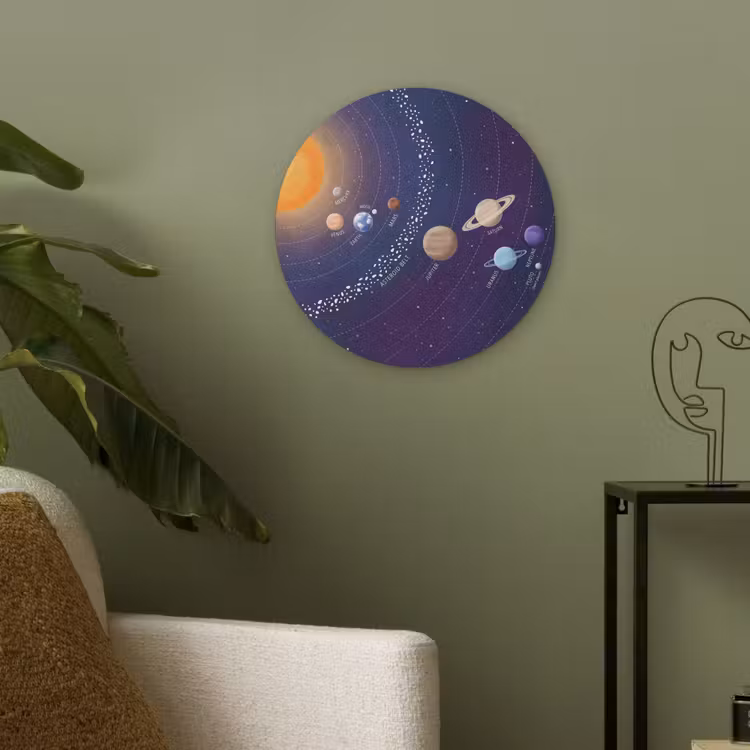 Planetenstelsel - Ruimte - Illustratie Akoestische PET Vilt - Rond klein -sfeer2