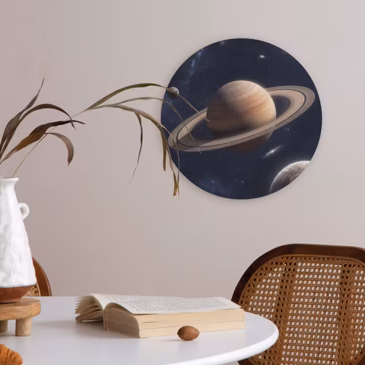 Planeten - Saturnus - Ruimte Akoestische PET Vilt - Rond klein -sfeer3