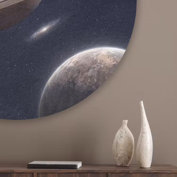 Planeten - Saturnus - Ruimte Akoestische PET Vilt - Rond klein -sfeer5_closeup