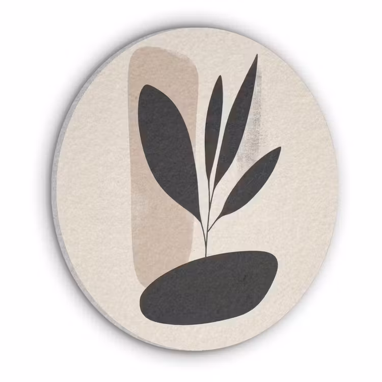 Plant - Beige - Japandi Akoestische PET Vilt - Rond klein -3d