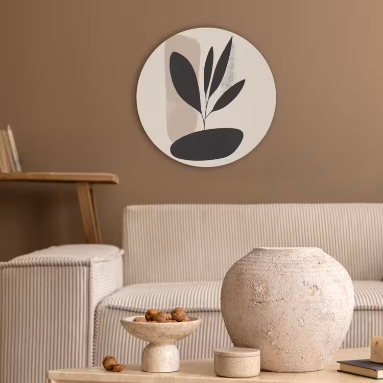 Plant - Beige - Japandi Akoestische PET Vilt - Rond klein -sfeer1