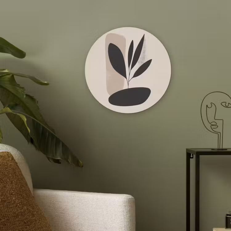 Plant - Beige - Japandi Akoestische PET Vilt - Rond klein -sfeer2
