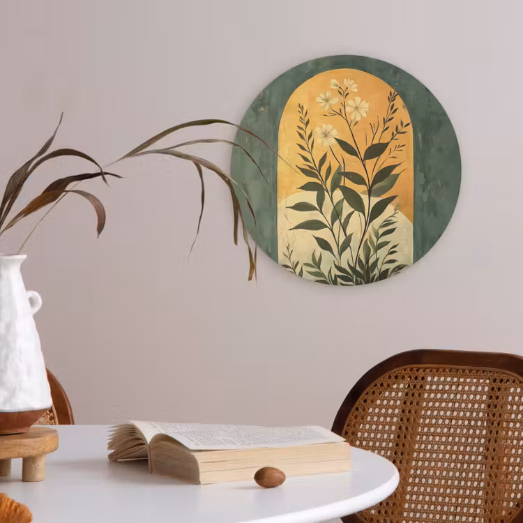 Plant - Bloemen - Wit Akoestische PET Vilt - Rond klein -sfeer3