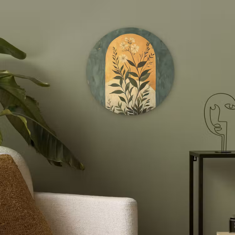 Plant - Bloemen - Wit Akoestische PET Vilt - Rond klein -sfeer2