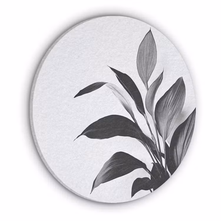 Plant - Bladeren - Minimalistisch - Zwart Akoestische PET Vilt - Rond klein -3d