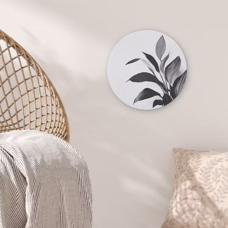 Plant - Bladeren - Minimalistisch - Zwart Akoestische PET Vilt - Rond klein -sfeer4