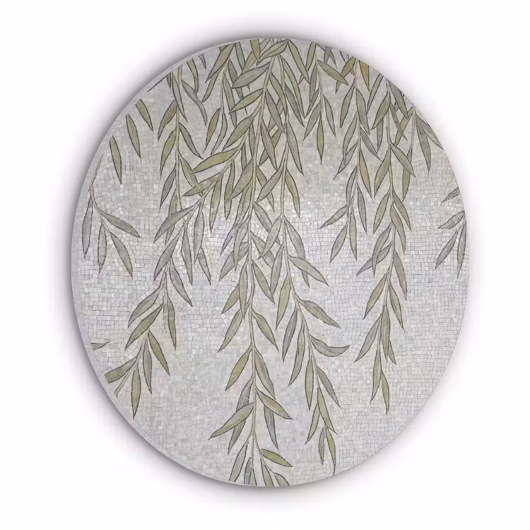 Planten - Mozaïek - Patroon - Groen - Blauw Akoestische PET Vilt - Rond klein -3d