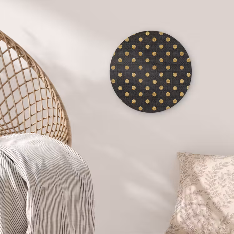 Polka Dot - Stippen - Goud - Zwart Akoestische PET Vilt - Rond klein 838 -sfeer4