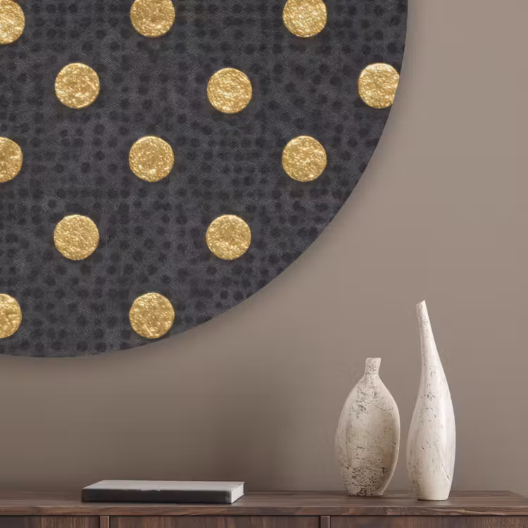 Polka Dot - Stippen - Goud - Zwart Akoestische PET Vilt - Rond klein 838 -sfeer5_closeup