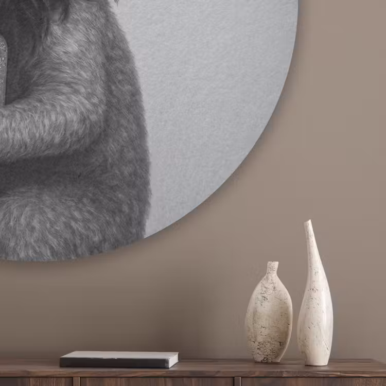 Poedel - Spiegel - Zwart - Wit Akoestische PET Vilt - Rond klein -sfeer5_closeup