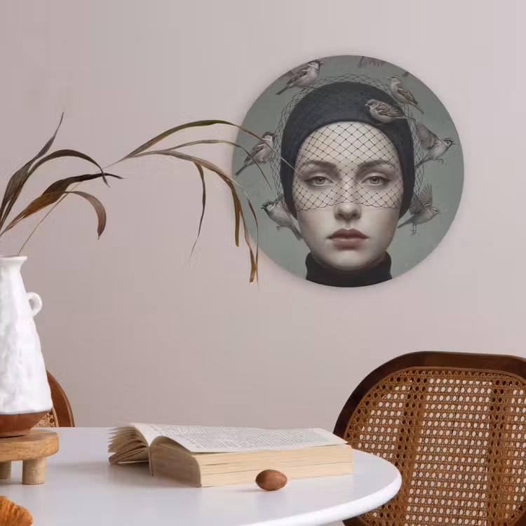 Portret - Vogels - Zwart Akoestische PET Vilt - Rond klein -sfeer3