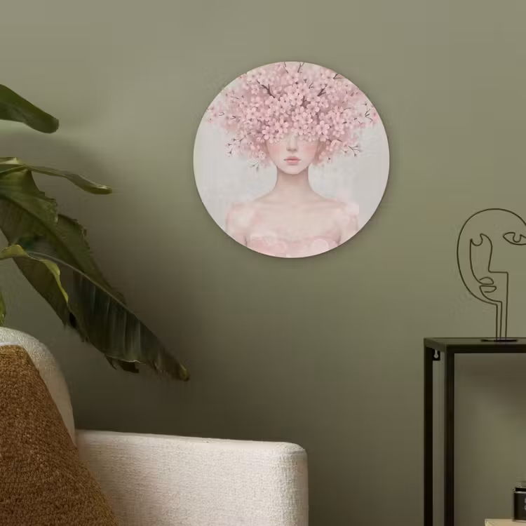 Portret - Kersenbloesem - Roze Akoestische PET Vilt - Rond klein -sfeer2