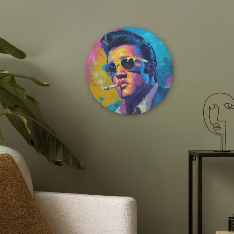 Portret - Sigaret - Kleurrijk - Bril Akoestische PET Vilt - Rond klein -sfeer2