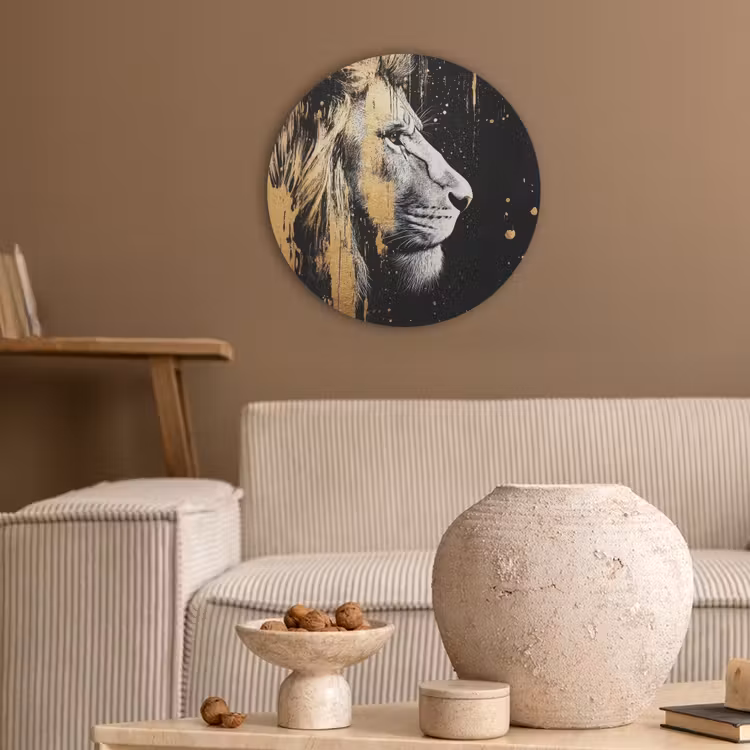 Portret - Leeuw - Abstract - Goud Akoestische PET Vilt - Rond klein -sfeer1