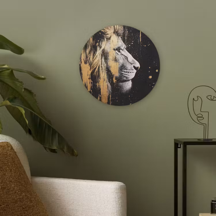Portret - Leeuw - Abstract - Goud Akoestische PET Vilt - Rond klein -sfeer2