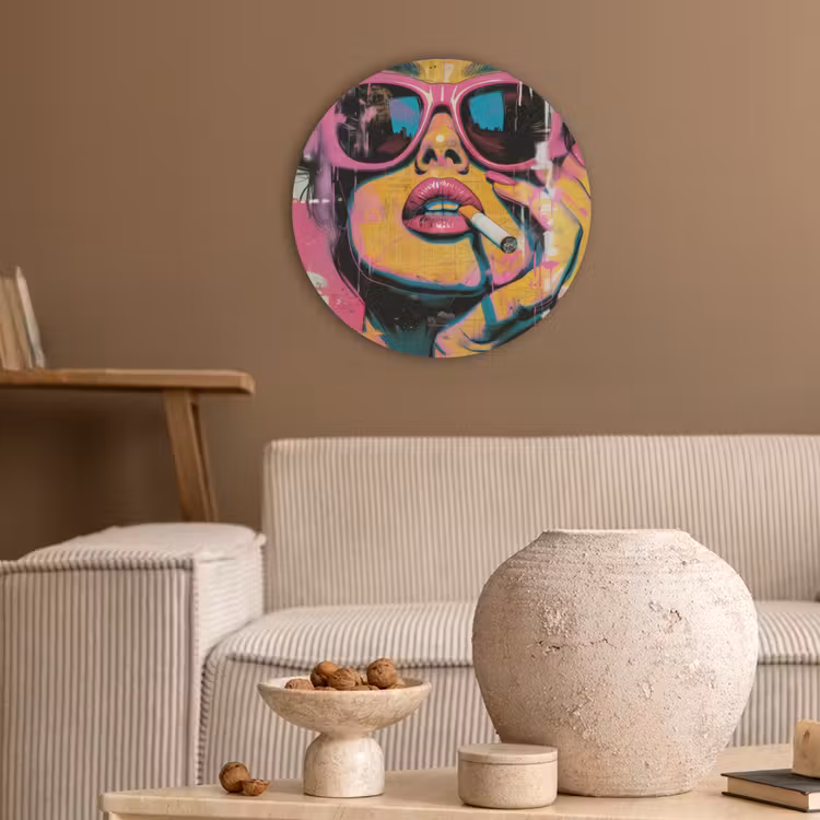 Portret - Vrouw - Abstract - Zonnebril Akoestische PET Vilt - Rond klein -sfeer1