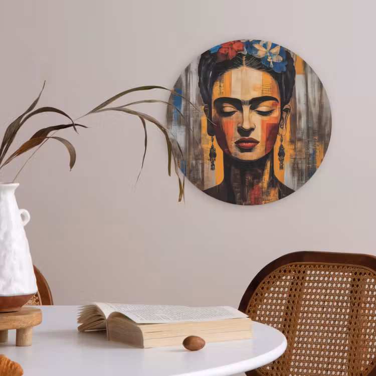 Portret - Vrouw - Bloemen Akoestische PET Vilt - Rond klein -sfeer3