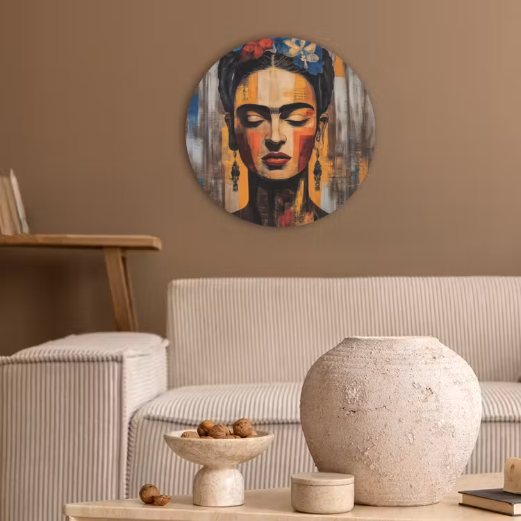 Portret - Vrouw - Bloemen Akoestische PET Vilt - Rond klein -sfeer1