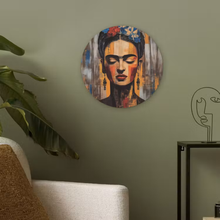 Portret - Vrouw - Bloemen Akoestische PET Vilt - Rond klein -sfeer2