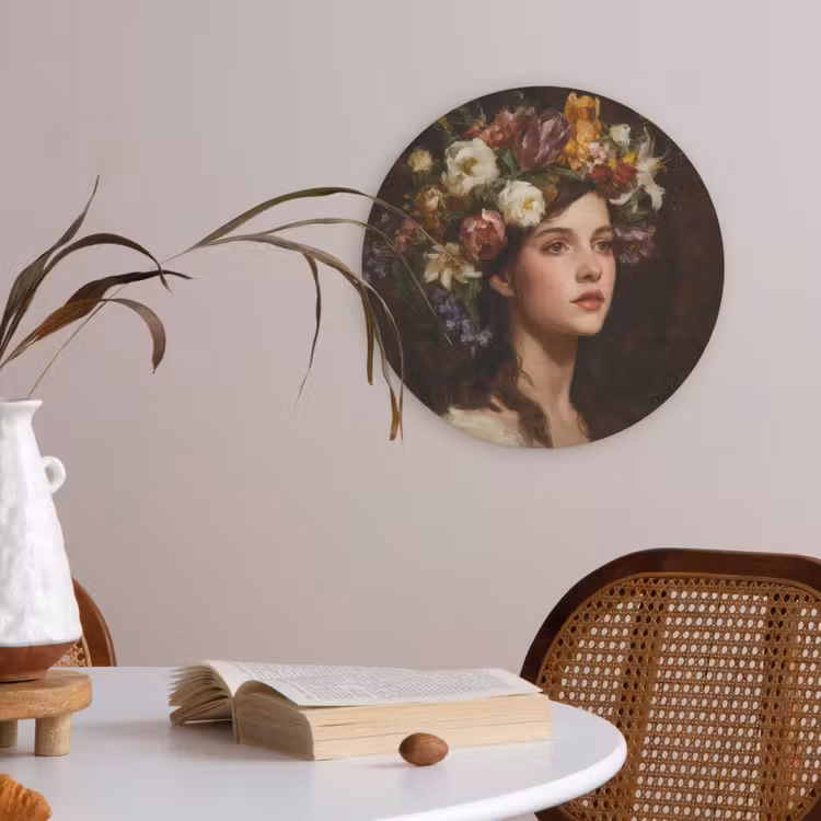 Portret - Vrouw - Bloemen Akoestische PET Vilt - Rond klein -sfeer3