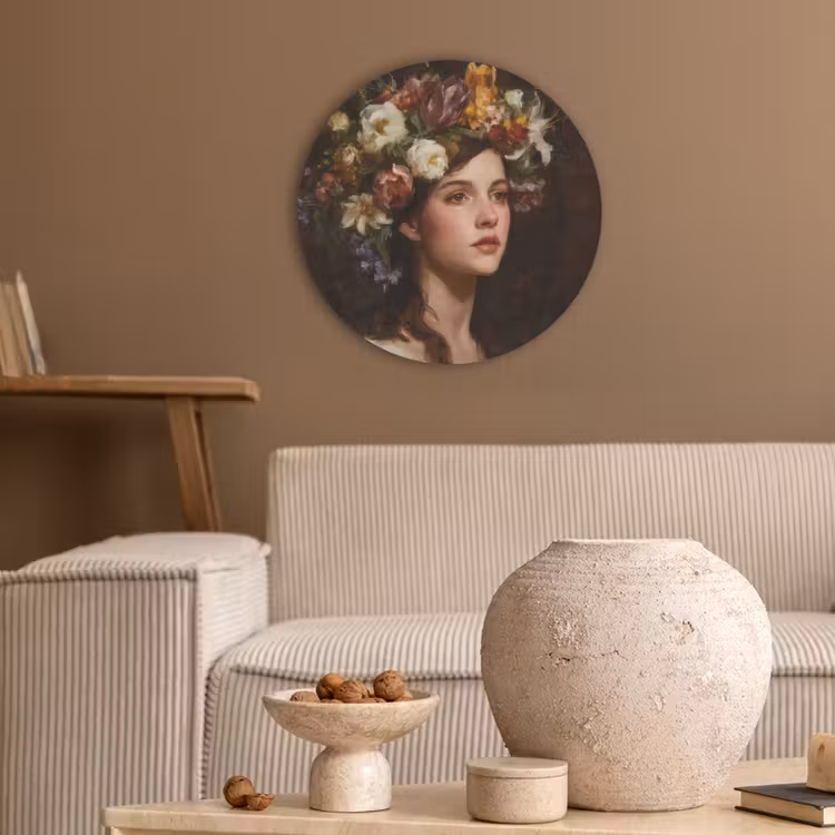 Portret - Vrouw - Bloemen Akoestische PET Vilt - Rond klein -sfeer1