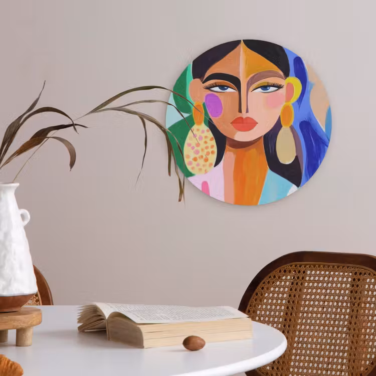 Portret - Vrouw - Modern Akoestische PET Vilt - Rond klein -sfeer3