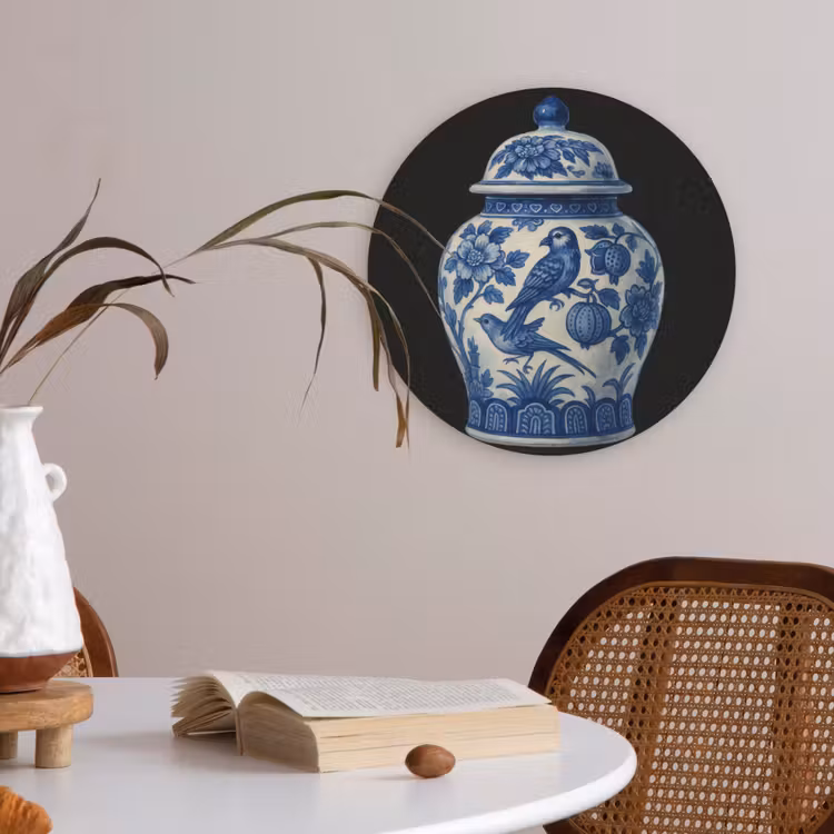 Pot - Delfts Blauw - Bloemen Akoestische PET Vilt - Rond klein -sfeer3