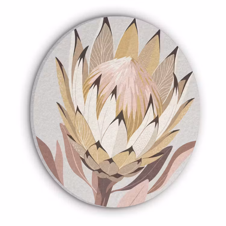 Protea - Bloem - Botanisch - Beige Akoestische PET Vilt - Rond klein -3d
