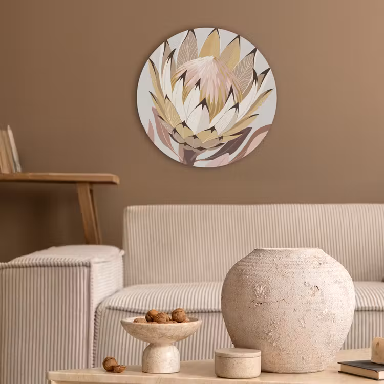 Protea - Bloem - Botanisch - Beige Akoestische PET Vilt - Rond klein -sfeer1