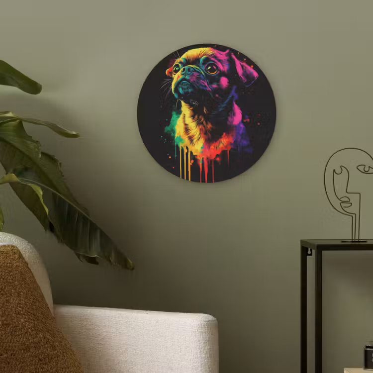 Puck - Hond - Verf - Kleuren Akoestische PET Vilt - Rond klein -sfeer2