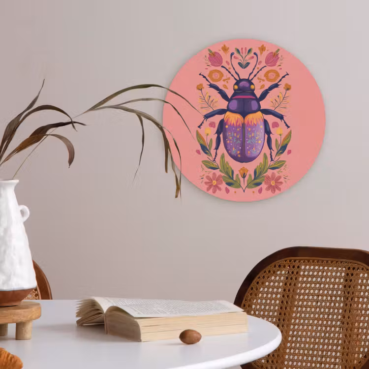 Paars - Kever - Stipjes - Bloemen Akoestische PET Vilt - Rond klein -sfeer3