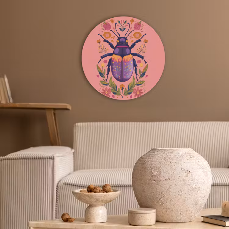 Paars - Kever - Stipjes - Bloemen Akoestische PET Vilt - Rond klein -sfeer1