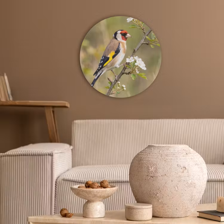 Putter - Bloesem - Lente - Natuur - Kleurrijk Akoestische PET Vilt - Rond klein -sfeer1