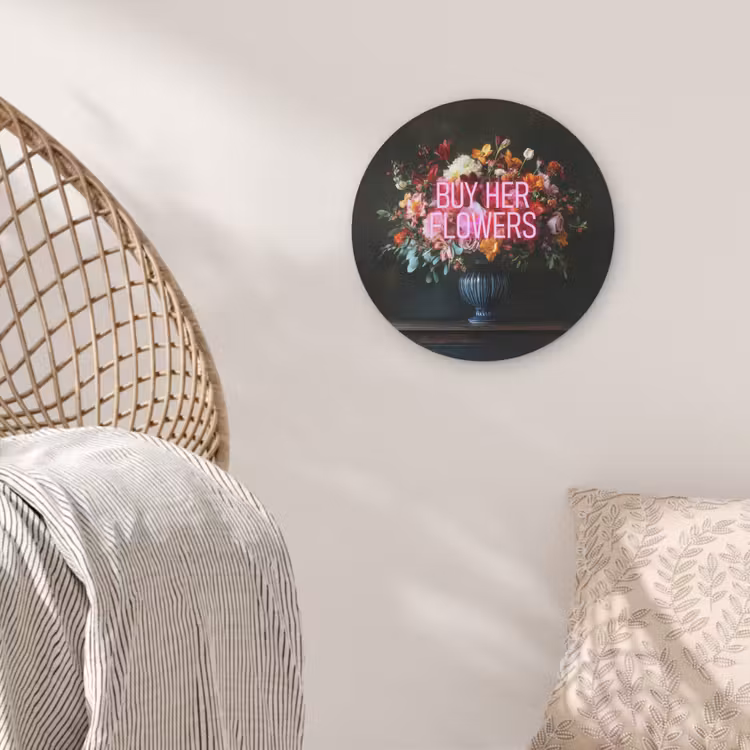 Quote - Bloemen - Vaas - Neon Akoestische PET Vilt - Rond klein -sfeer4