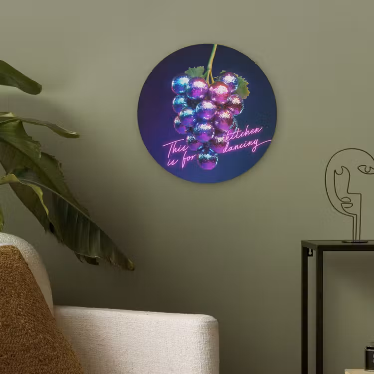 Quote - Neon - Disco - Druiven Akoestische PET Vilt - Rond klein -sfeer2