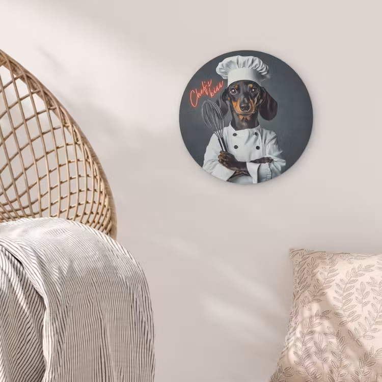 Quote - Neon - Hond - Kokskleding Akoestische PET Vilt - Rond klein -sfeer4