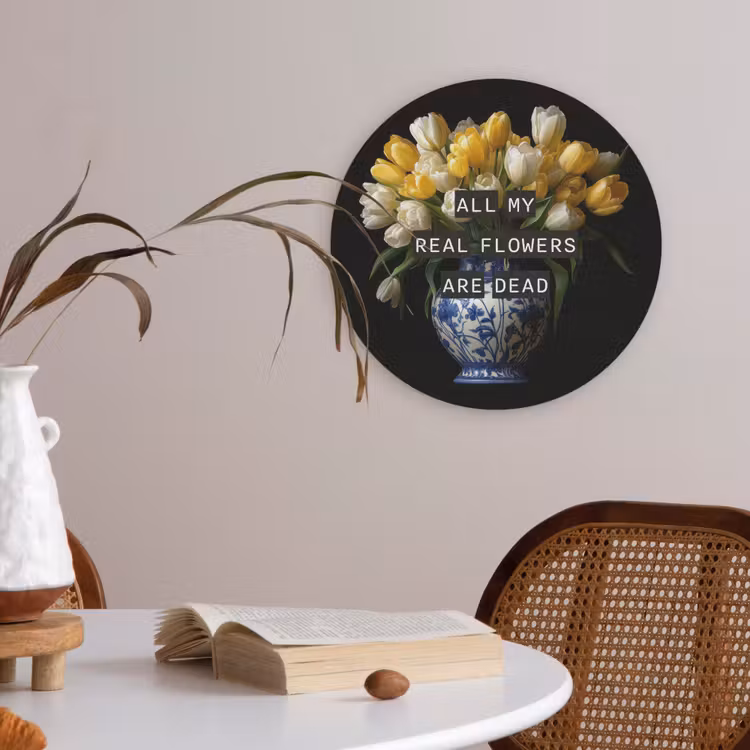 Quotes - Bloem - Tulp - Geel Akoestische PET Vilt - Rond klein -sfeer3