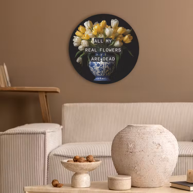Quotes - Bloem - Tulp - Geel Akoestische PET Vilt - Rond klein -sfeer1