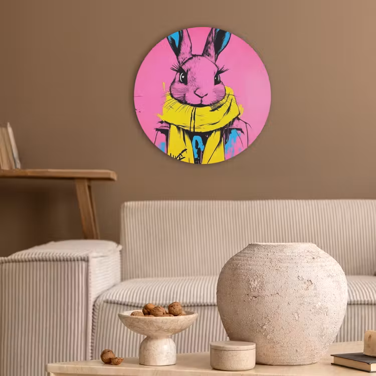 Konijn - Felroze - Sjaal - Abstract Akoestische PET Vilt - Rond klein -sfeer1