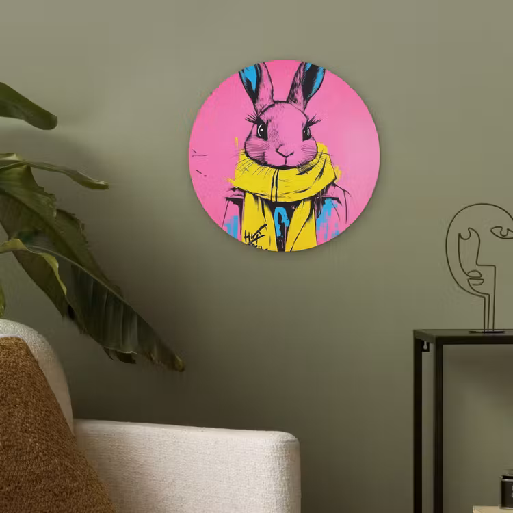 Konijn - Felroze - Sjaal - Abstract Akoestische PET Vilt - Rond klein -sfeer2
