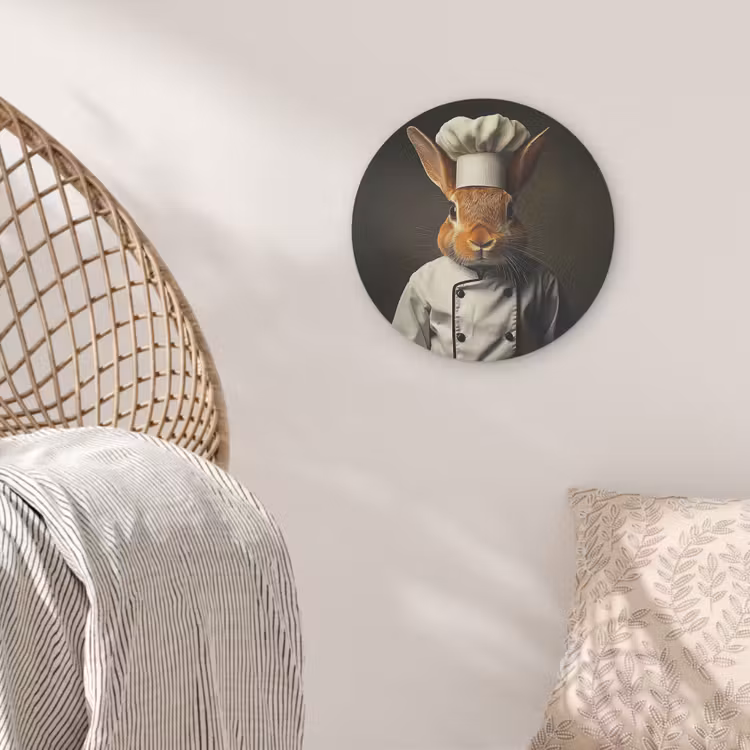 Konijn - Kok - Dier Akoestische PET Vilt - Rond klein -sfeer4