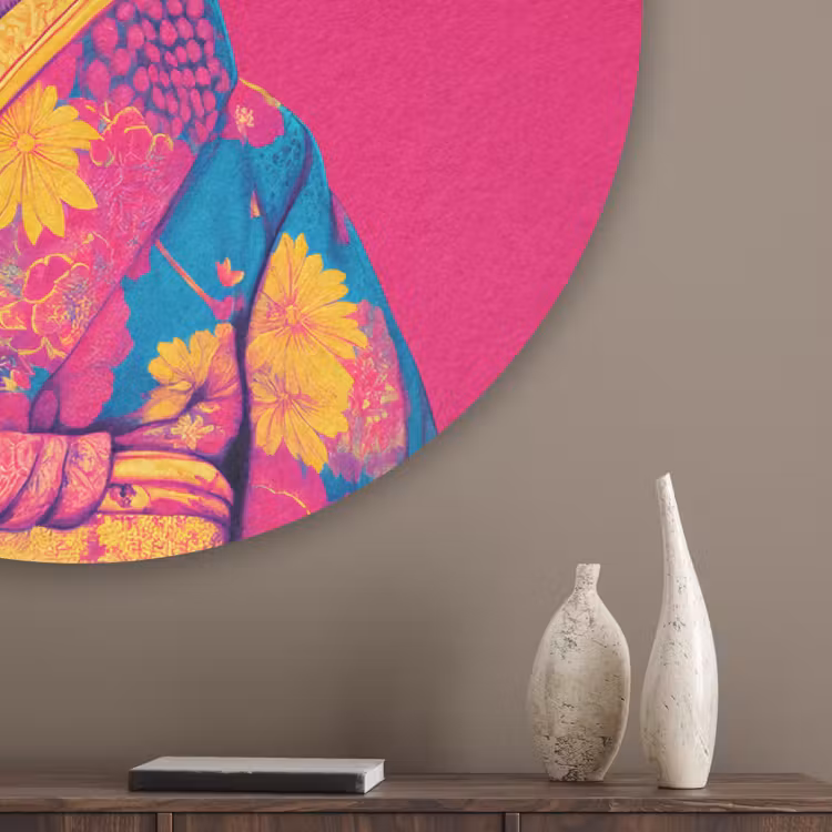 Konijn - Bloemen - Kleurrijk - Kimono Akoestische PET Vilt - Rond klein -sfeer5_closeup