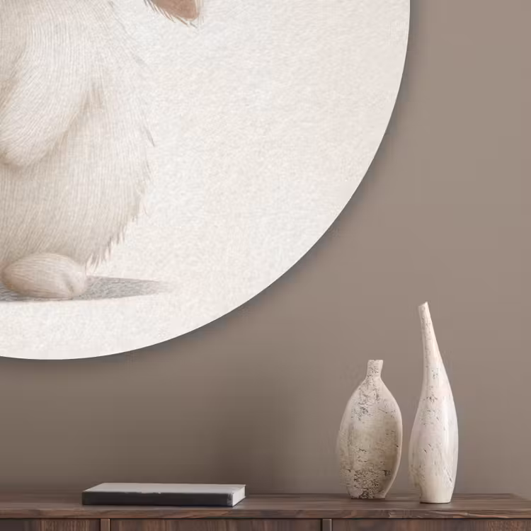 Konijn - Muts - Oren - Beige Akoestische PET Vilt - Rond klein -sfeer5_closeup