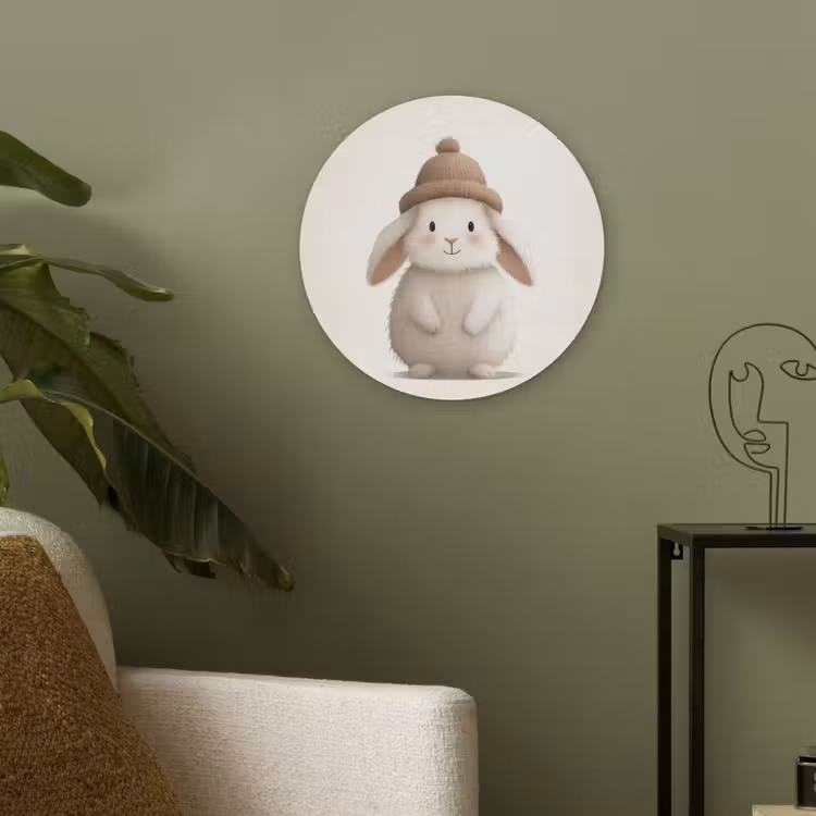 Konijn - Muts - Oren - Beige Akoestische PET Vilt - Rond klein -sfeer2