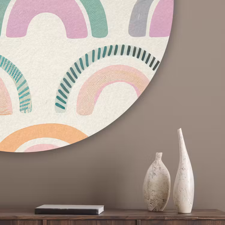 Regenboog - Pastel - Patroon Akoestische PET Vilt - Rond klein -sfeer5_closeup