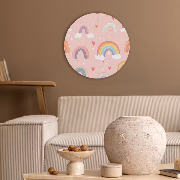 Regenboog - Patroon - Pastel - Handgetekend Akoestische PET Vilt - Rond klein -sfeer1