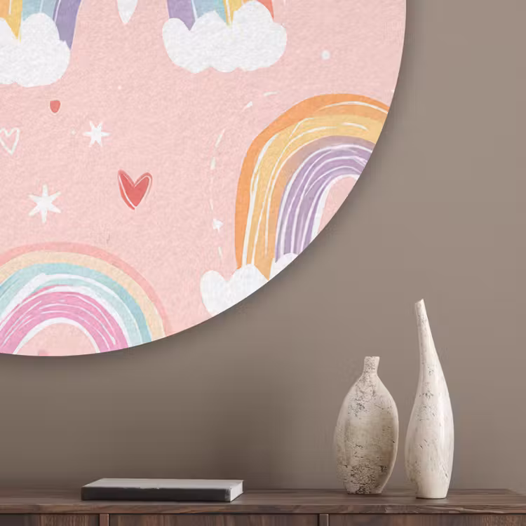 Regenboog - Patroon - Pastel - Handgetekend Akoestische PET Vilt - Rond klein -sfeer5_closeup