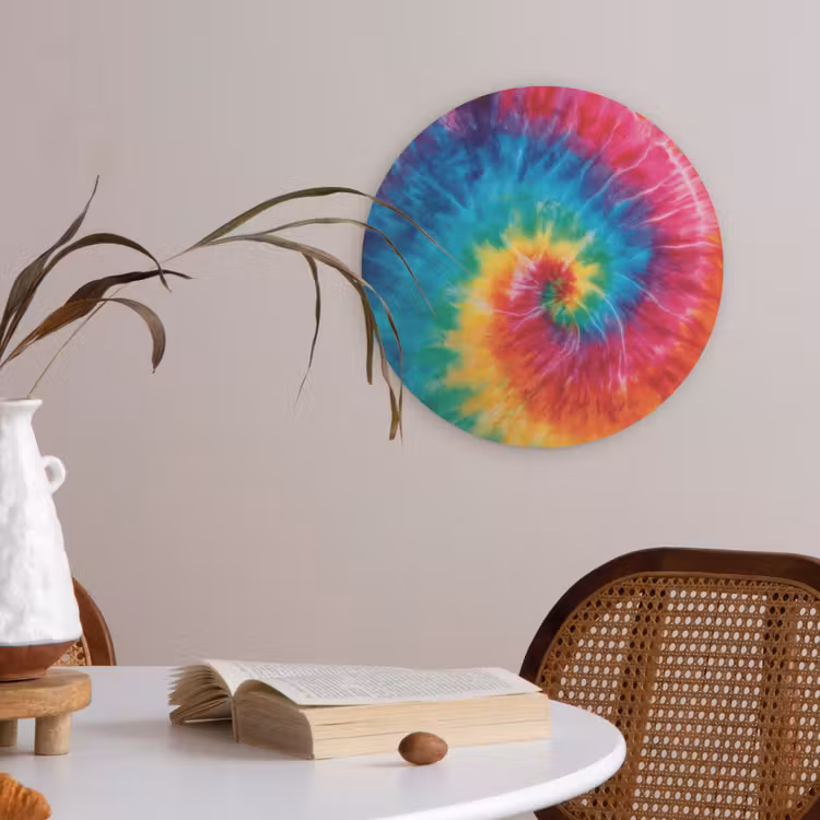 Regenboog - Tie dye - Kleurrijk - Blauw Akoestische PET Vilt - Rond klein -sfeer3