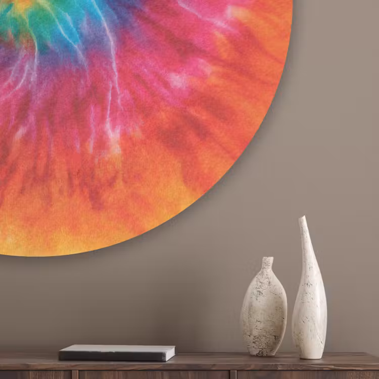 Regenboog - Tie dye - Kleurrijk - Blauw Akoestische PET Vilt - Rond klein -sfeer5_closeup