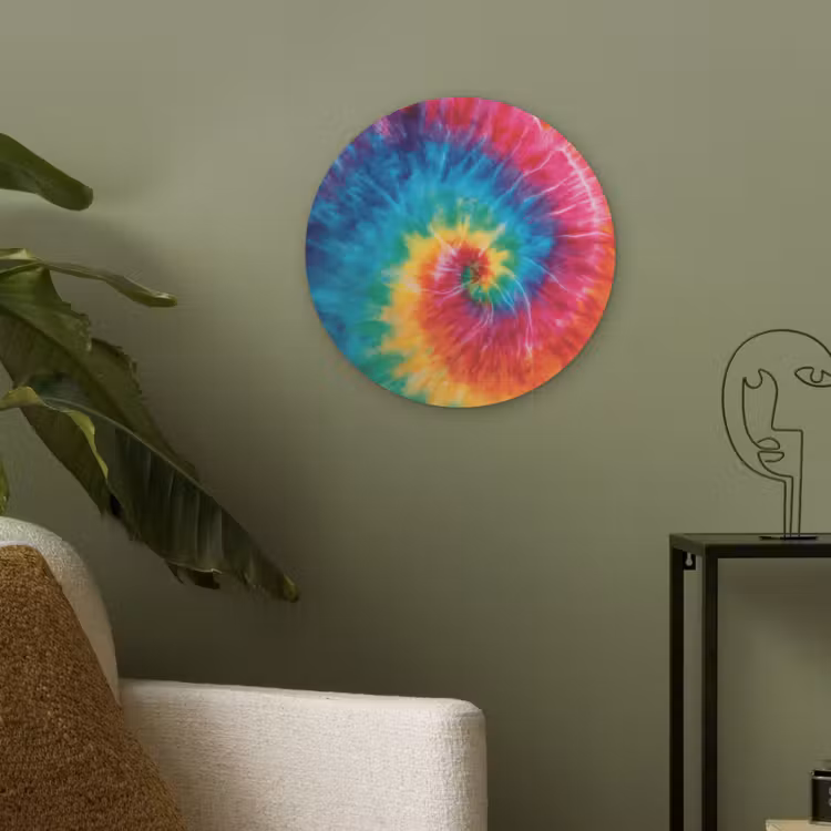 Regenboog - Tie dye - Kleurrijk - Blauw Akoestische PET Vilt - Rond klein -sfeer2